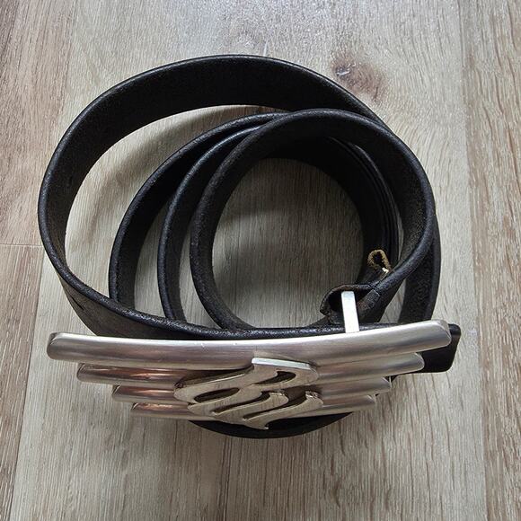 Vintage Rocawear Black Leather Large Silver Tone Logo Buckle One Size Large XL - Picture 7 of 8